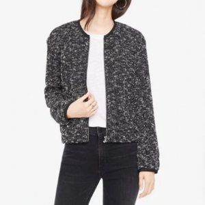 NEW Ann Taylor Fall Black White Speckled Textured Tweed Zipper Bomber Jacket